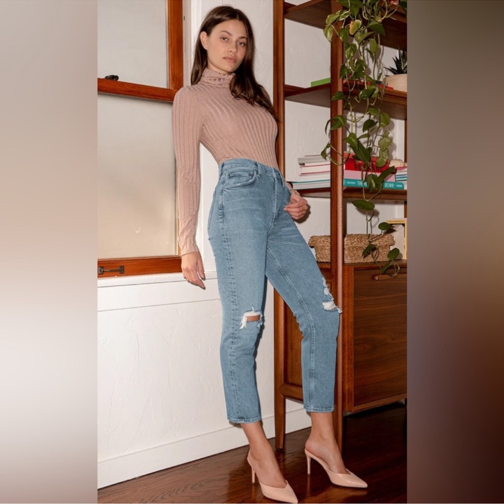 Agolde Wilder Light Wash Distressed Mid-Rise Comfort Straight Leg Jeans